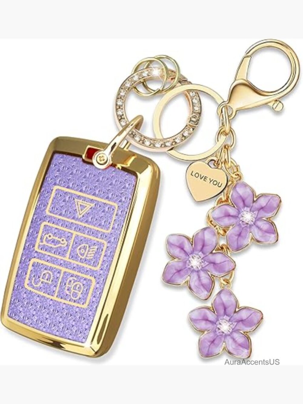 Tpu Key Fob Cover With Sakura Flower Keychain For Land Rover Jaguar 5-Button